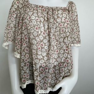 XXl Woven Loose Floral Blouse Top Cocoa Cream Pink size S